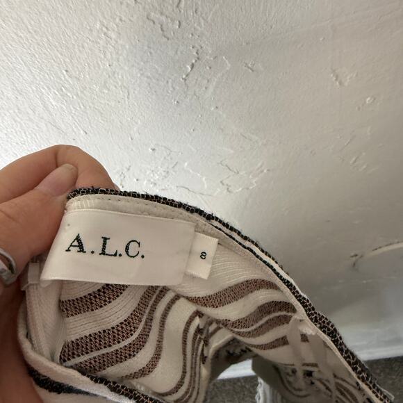 A.L.C. Striped Halter Dress Size 8 Black White Pocket Mini Dress Cotton Viscose - Picture 5 of 6